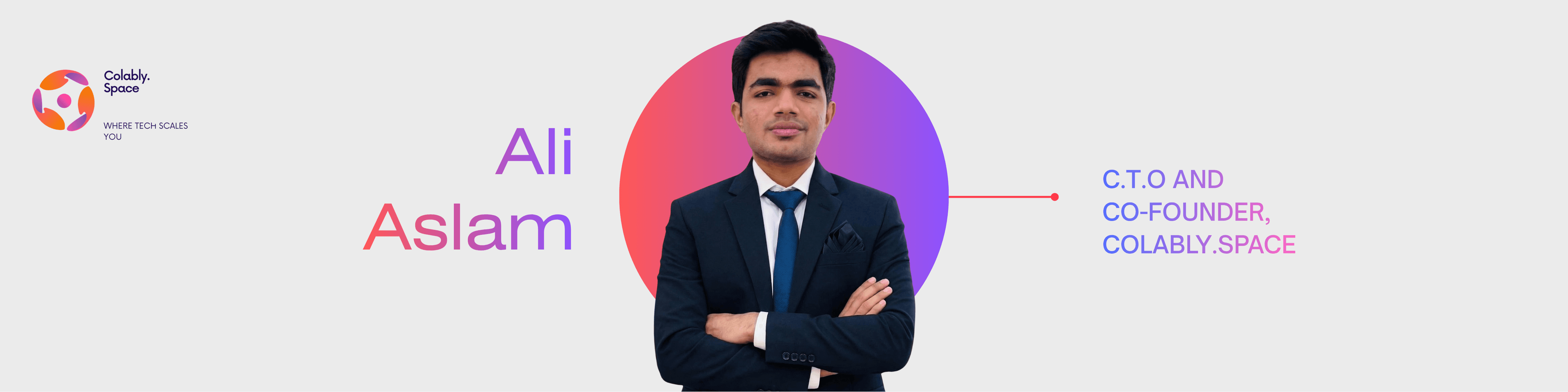 Ali Aslam, CTO and Co-Founder at colably.space — banner with portrait and branding